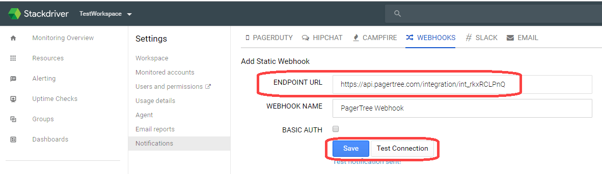 Stackdriver webhooks endpoint url